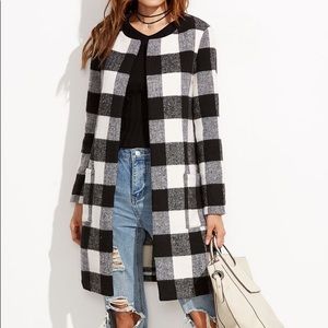 Buffalo plaid collarless jacket/coat